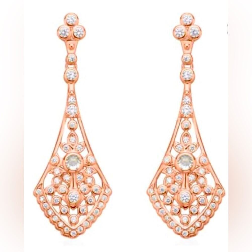 Simulated Diamond Dangle Earrings in Rosetone. 2 ctw